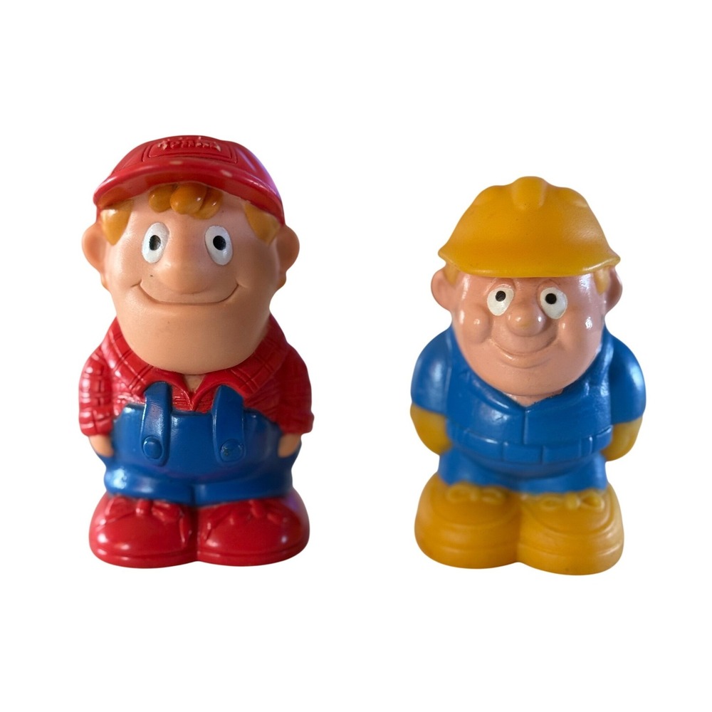 Tonka 1992 Vintage Construction Worker Figures Set of 2 Red Blue Yellow 3.5"